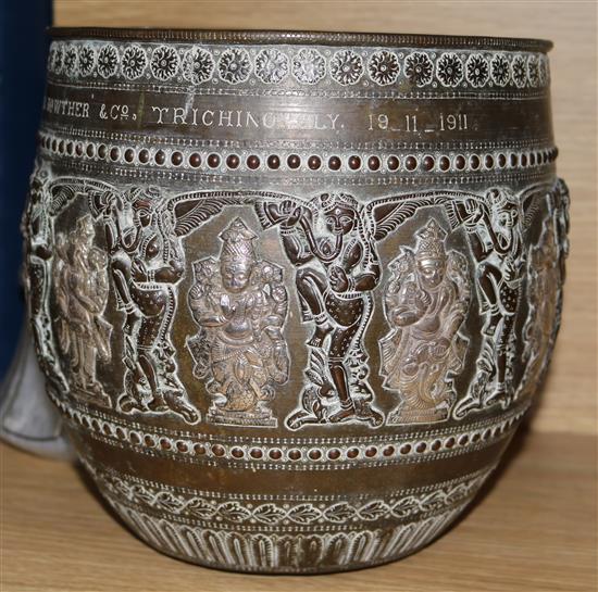 An Indian bronze and silver presentation bowl, dated 1911